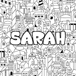 Coloring page first name SARAH - City background