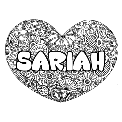Coloring page first name SARIAH - Heart mandala background