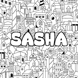 Coloring page first name SASHA - City background