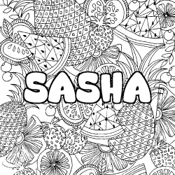Coloring page first name SASHA - Fruits mandala background
