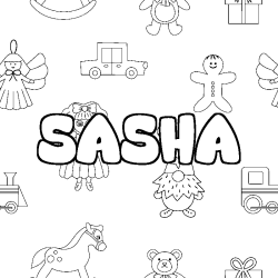 Coloring page first name SASHA - Toys background