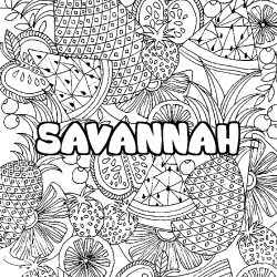 Coloring page first name SAVANNAH - Fruits mandala background