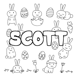 Coloring page first name SCOTT - Easter background