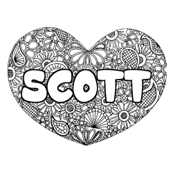 Coloring page first name SCOTT - Heart mandala background