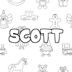 Coloring page first name SCOTT - Toys background