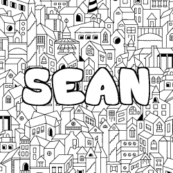 Coloring page first name SEAN - City background