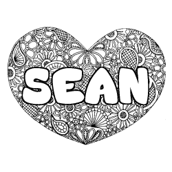 Coloring page first name SEAN - Heart mandala background