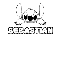 Coloring page first name SEBASTIAN - Stitch background
