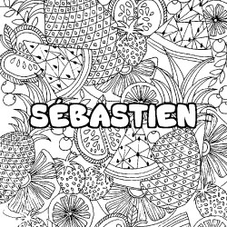 Coloring page first name SÉBASTIEN - Fruits mandala background
