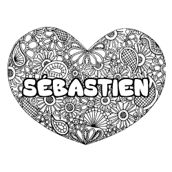 Coloring page first name SÉBASTIEN - Heart mandala background