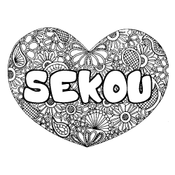 Coloring page first name SEKOU - Heart mandala background
