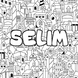 Coloring page first name SELIM - City background
