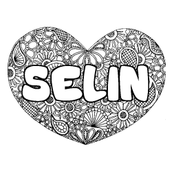 Coloring page first name SELIN - Heart mandala background