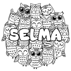 Coloring page first name SELMA - Owls background