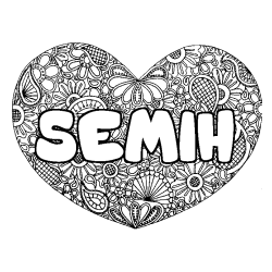 Coloring page first name SEMIH - Heart mandala background