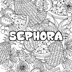 Coloring page first name SEPHORA - Fruits mandala background