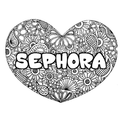 Coloring page first name SEPHORA - Heart mandala background