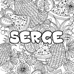 Coloring page first name SERGE - Fruits mandala background