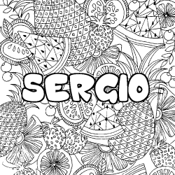 Coloring page first name SERGIO - Fruits mandala background