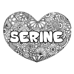 Coloring page first name SERINE - Heart mandala background