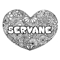 Coloring page first name SERVANE - Heart mandala background