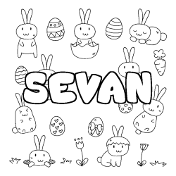 Coloring page first name SEVAN - Easter background