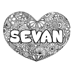 Coloring page first name SEVAN - Heart mandala background