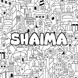 Coloring page first name SHAIMA - City background