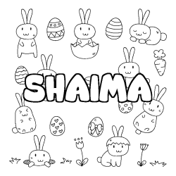 Coloring page first name SHAIMA - Easter background