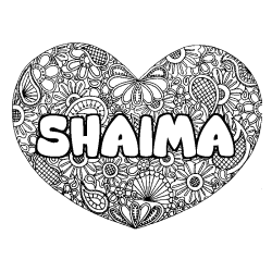 Coloring page first name SHAIMA - Heart mandala background