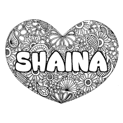 Coloring page first name SHAINA - Heart mandala background