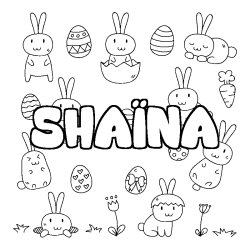 Coloring page first name SHAÏNA - Easter background