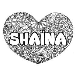 Coloring page first name SHAÏNA - Heart mandala background