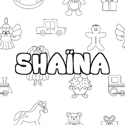 Coloring page first name SHAÏNA - Toys background