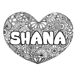 Coloring page first name SHANA - Heart mandala background