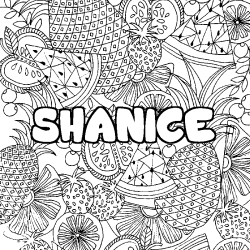 Coloring page first name SHANICE - Fruits mandala background