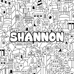 Coloring page first name SHANNON - City background