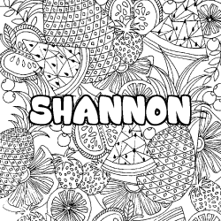 Coloring page first name SHANNON - Fruits mandala background