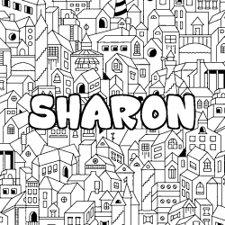 Coloring page first name SHARON - City background