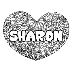 Coloring page first name SHARON - Heart mandala background