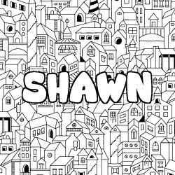 Coloring page first name SHAWN - City background