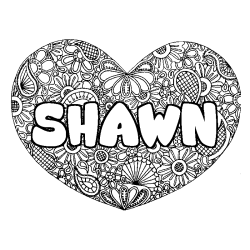 Coloring page first name SHAWN - Heart mandala background