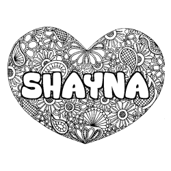 Coloring page first name SHAYNA - Heart mandala background