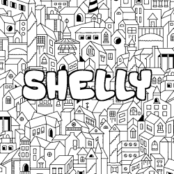 Coloring page first name SHELLY - City background
