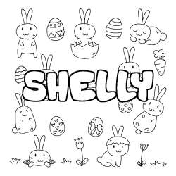 Coloring page first name SHELLY - Easter background