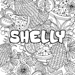 Coloring page first name SHELLY - Fruits mandala background