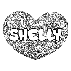 Coloring page first name SHELLY - Heart mandala background