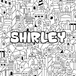 Coloring page first name SHIRLEY - City background