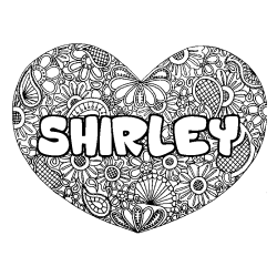 Coloring page first name SHIRLEY - Heart mandala background