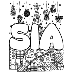 Coloring page first name SIA - Christmas tree and presents background